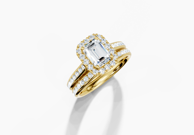 14K Yellow Gold Emerald Cut 1.92 Carat tw of Labgrown Diamond Ring and 14K Yellow Gold Band