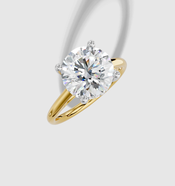 3.00 ct Round Natural Diamond Ring with Plain Hidden Halo Cathedral Design in White Gold Yellow Gold 14KT G/VS Size 7