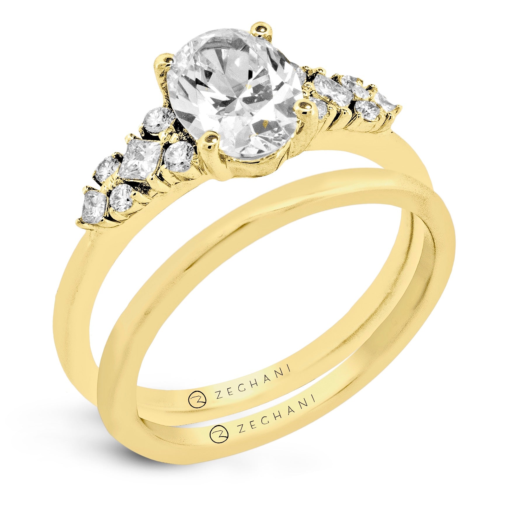 Oval Wedding Set in 14k Gold with Diamonds