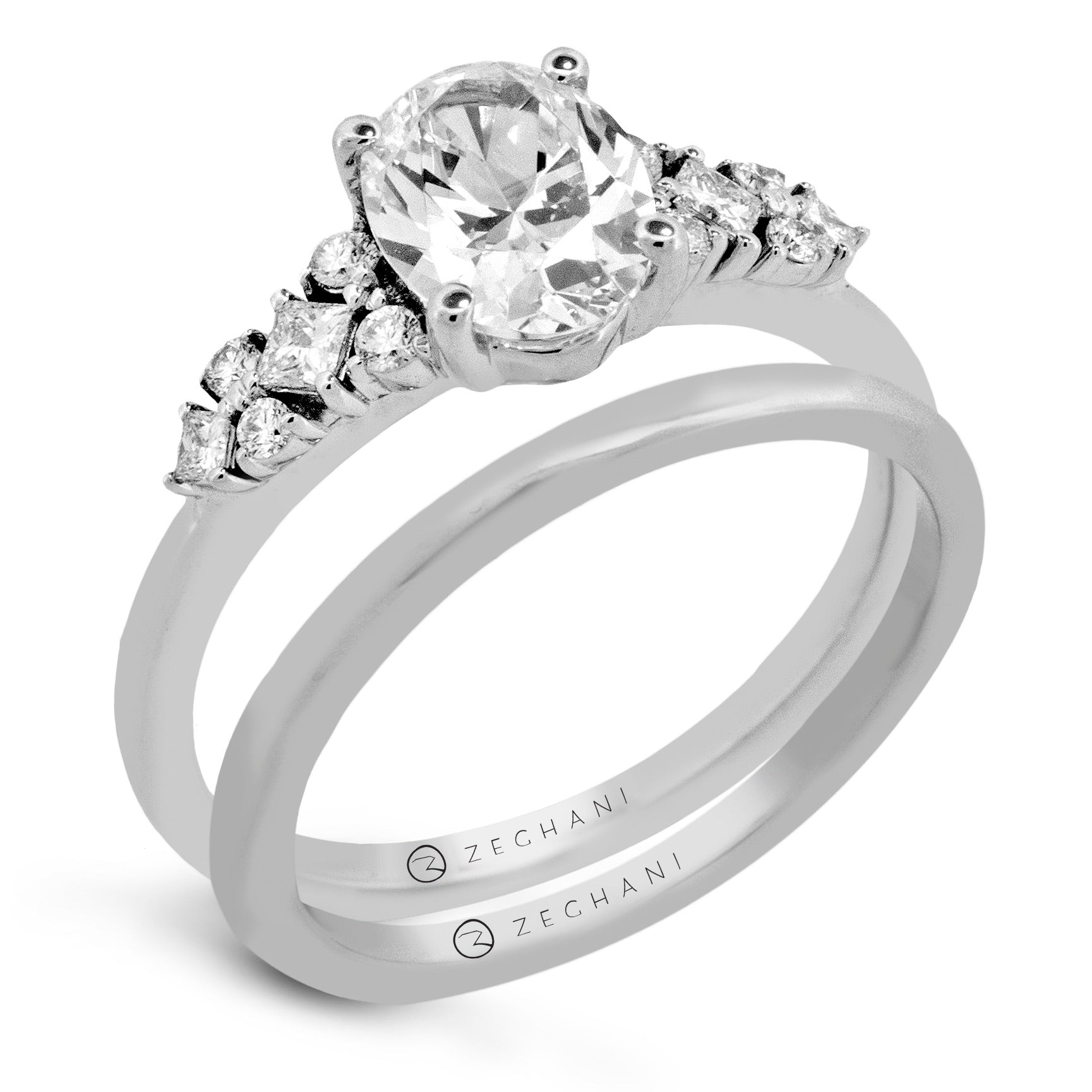 Oval Wedding Set in 14k Gold with Diamonds