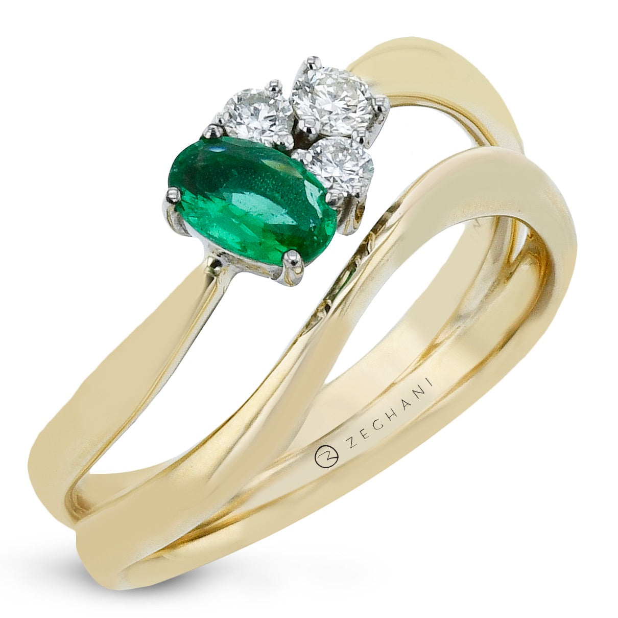 Emerald Color Ring in 14k Gold with Diamonds