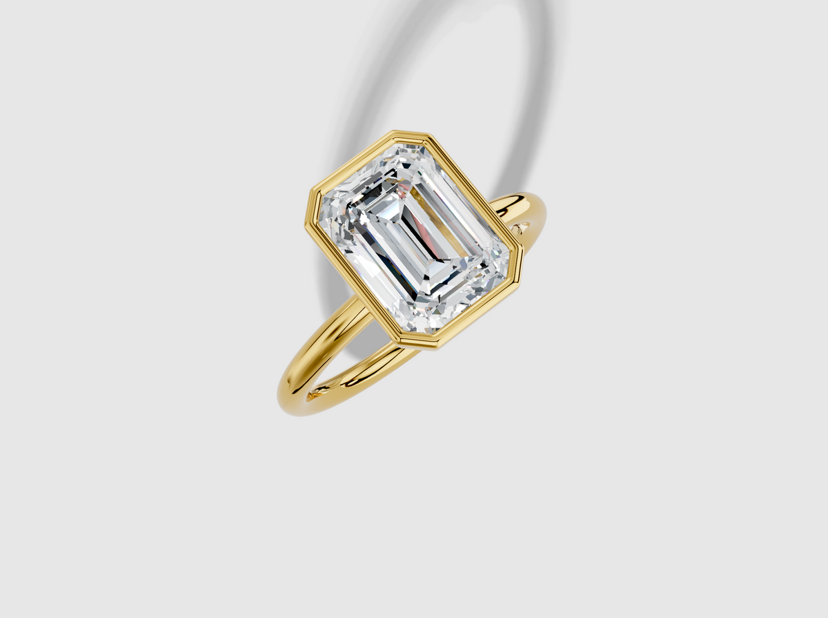 3.00 ct Emerald Lab Grown Diamond Ring with Plain Bezel Plain Design in Yellow Gold 14KT G/VS Size 4.5