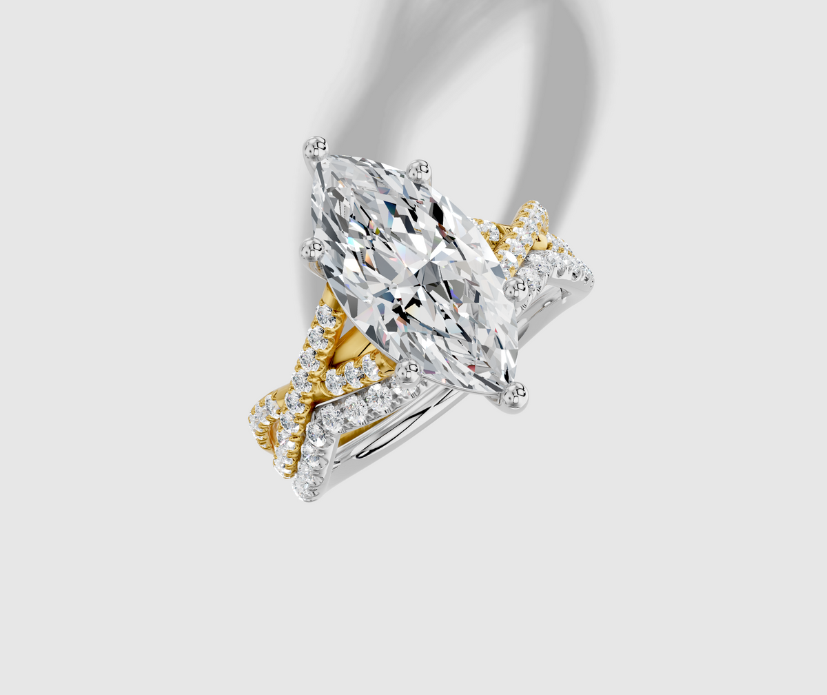 3.00 ct Marquise Lab Grown Diamond Ring with U Micro 6 Prong Twisted Design in White Gold Yellow Gold 18KT G/VS Matching Band White Gold Size 6.5
