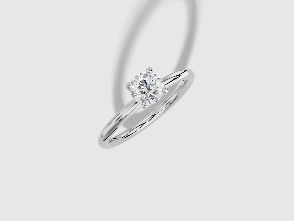 0.50 ct Round Lab Grown Diamond Ring with Plain 4 Prong Plain Design in White Gold 18KT G/H/SI Size 3
