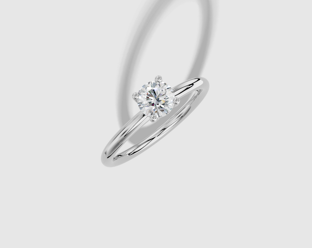 0.50 ct Round Natural Diamond Ring with Plain 4 Prong Plain Design in White Gold 18KT G/VS Size 3