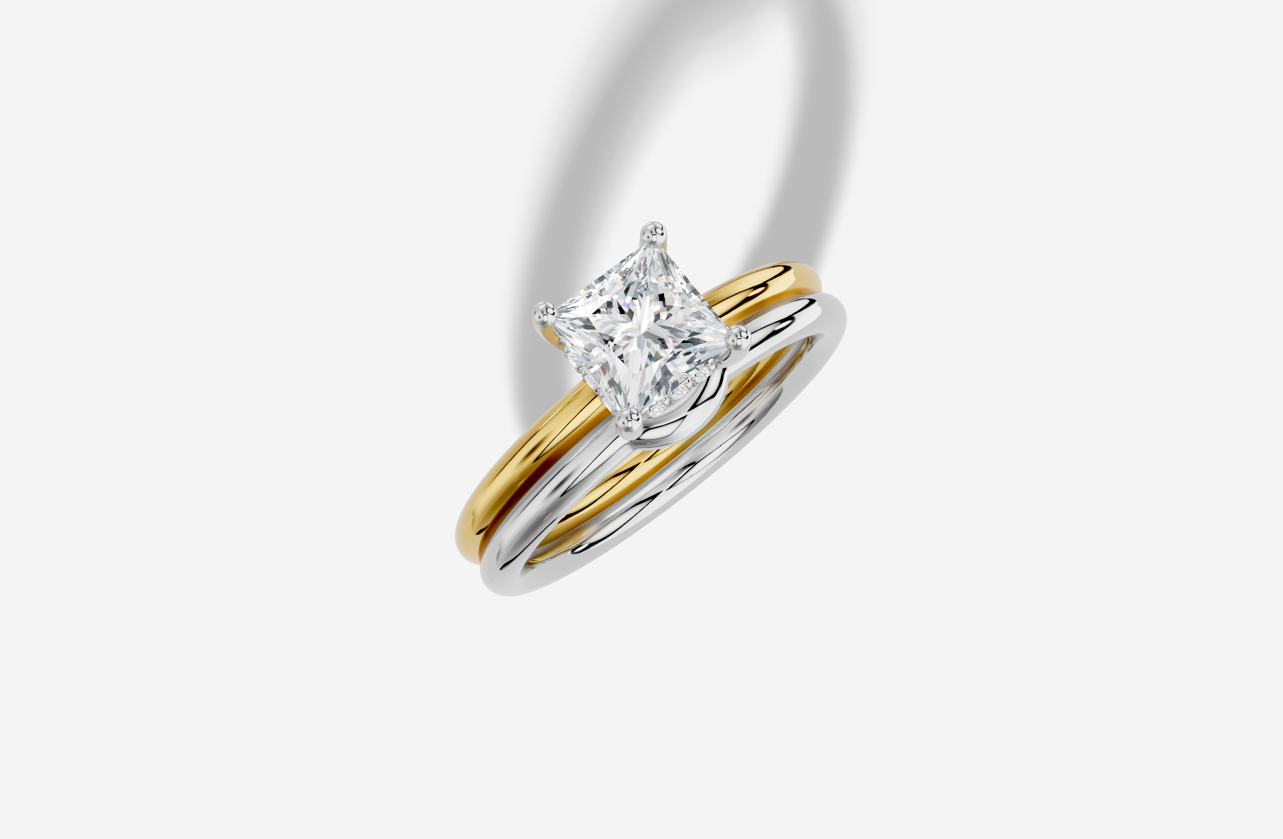 1.00 ct Princess Natural Diamond Ring with Plain Hidden Halo Plain Design in White Gold Yellow Gold 18KT Gold G/VS Matching Band White Gold Size 8
