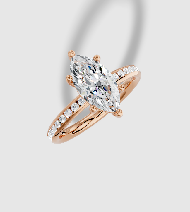 1.50 ct Marquise Natural Diamond Ring with Channel 6 Prong Plain Design in Rose Gold 18KT G/H/SI Size 7