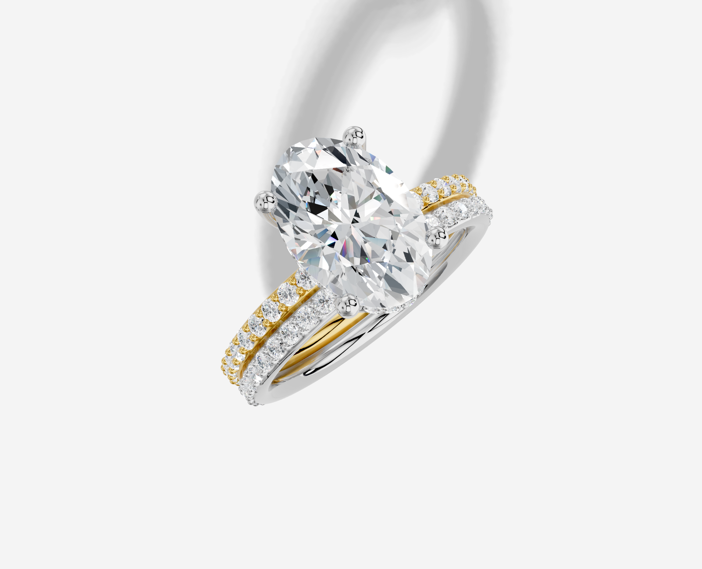 3.00 ct Oval Labgrown Diamond Ring with Plate Prong Hidden Halo Plain Design in White Gold Yellow Gold 18KT Gold G/H/SI Matching Band White Gold Size 7