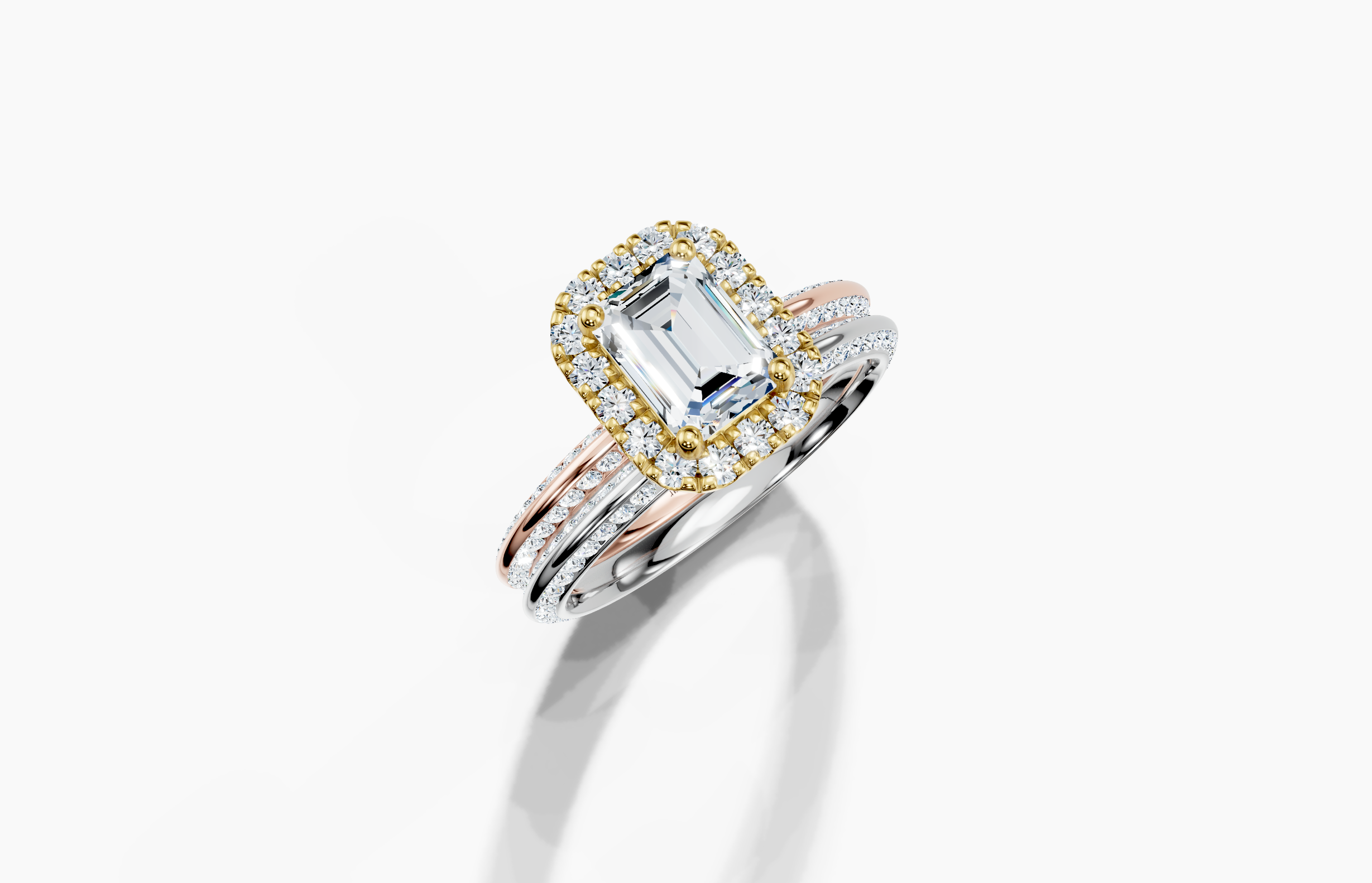 18K Rose Gold Emerald Cut 1.94 Carat tw of Labgrown Diamond Ring and 18K White Gold Band