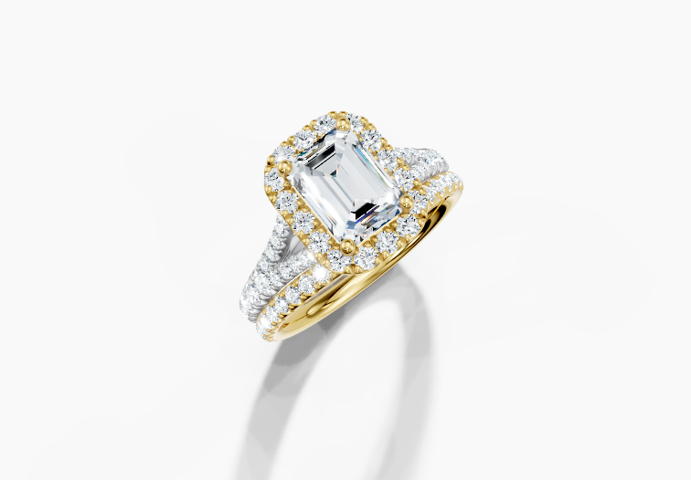 18K White Gold Emerald Cut 2.45 Carat tw of  Diamond Ring and 18K Yellow Gold Band