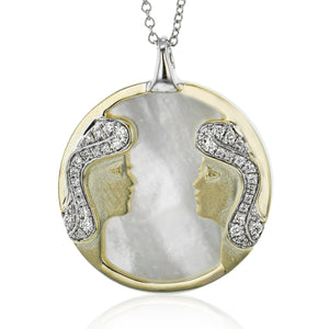 Gemini Pendant in 14k Gold with Diamonds