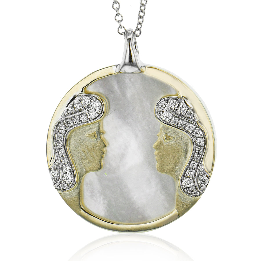 Gemini Pendant in 14k Gold with Diamonds