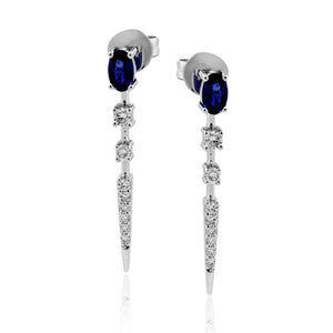 Sapphire Color Earring in 14k Gold with Diamonds