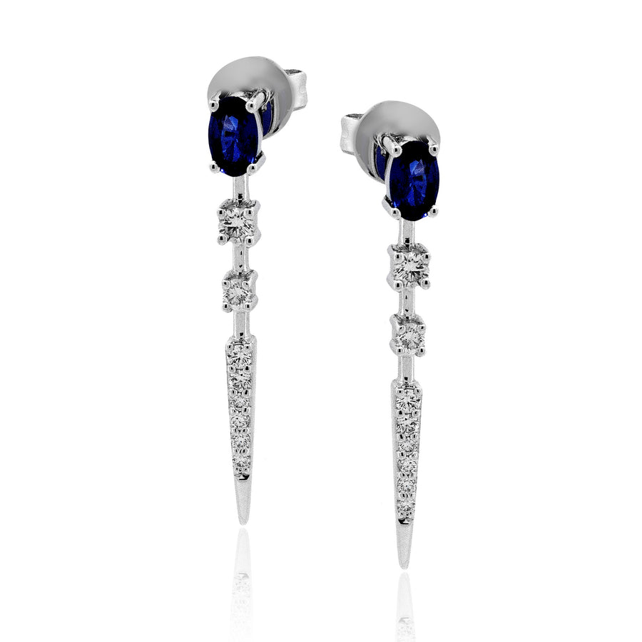 Sapphire Color Earring in 14k Gold with Diamonds