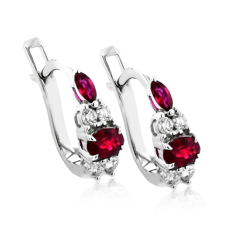 Rubies Color Earring in 14k Gold with Diamonds