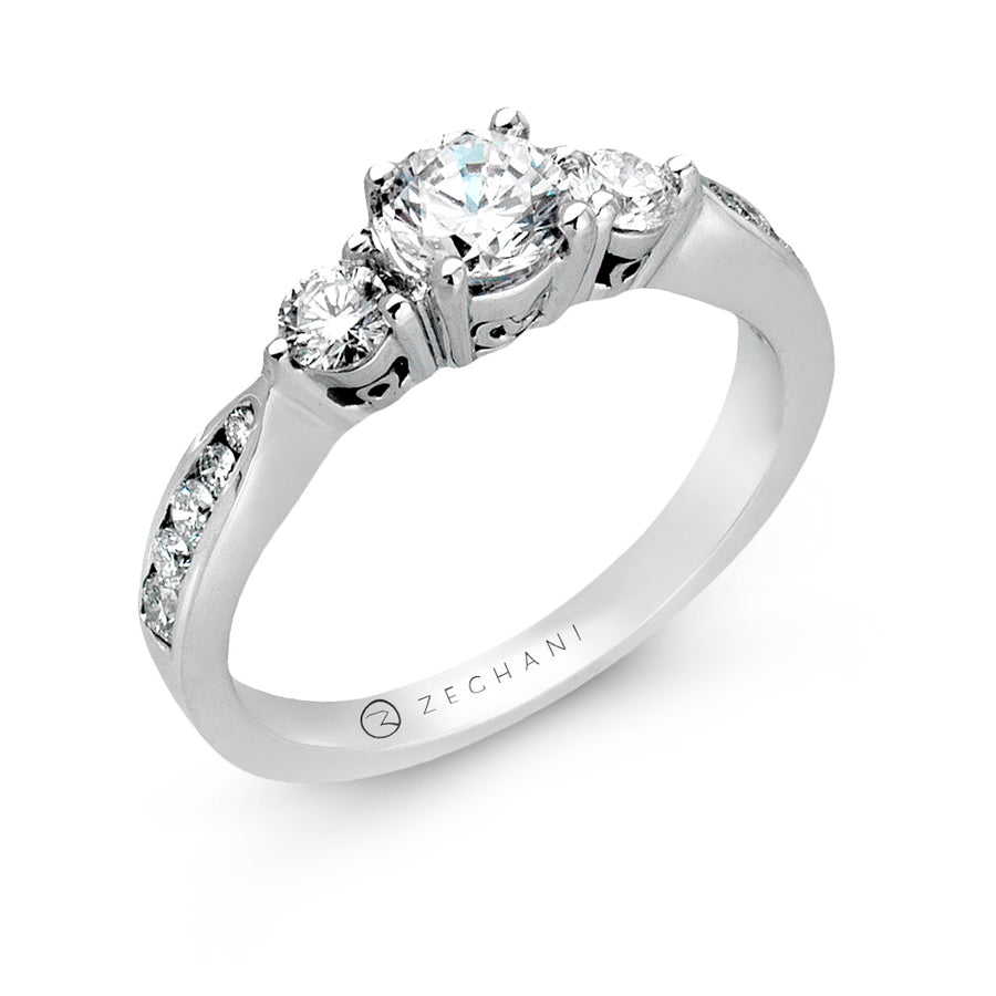 Three-Stone Engagement Ring in 14k Gold with Diamonds