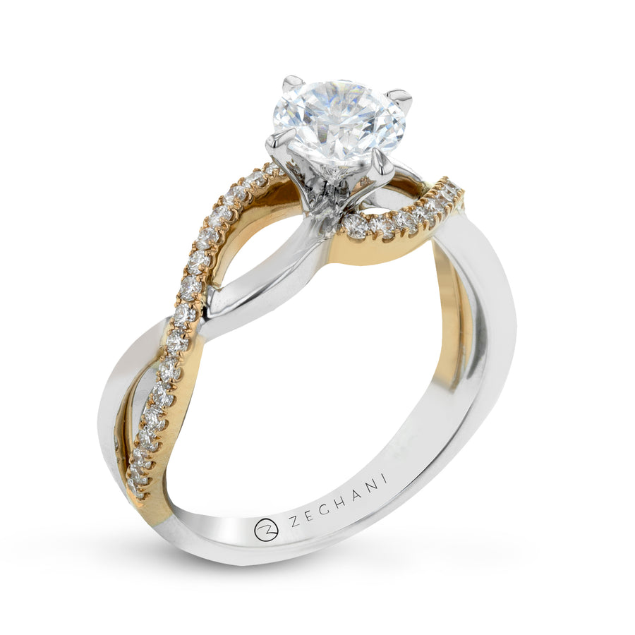 Round Engagement Ring in 14k Gold with Diamonds