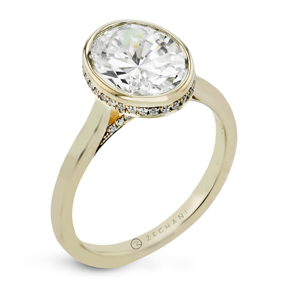 Bezel Engagement Ring in Gold with Diamonds
