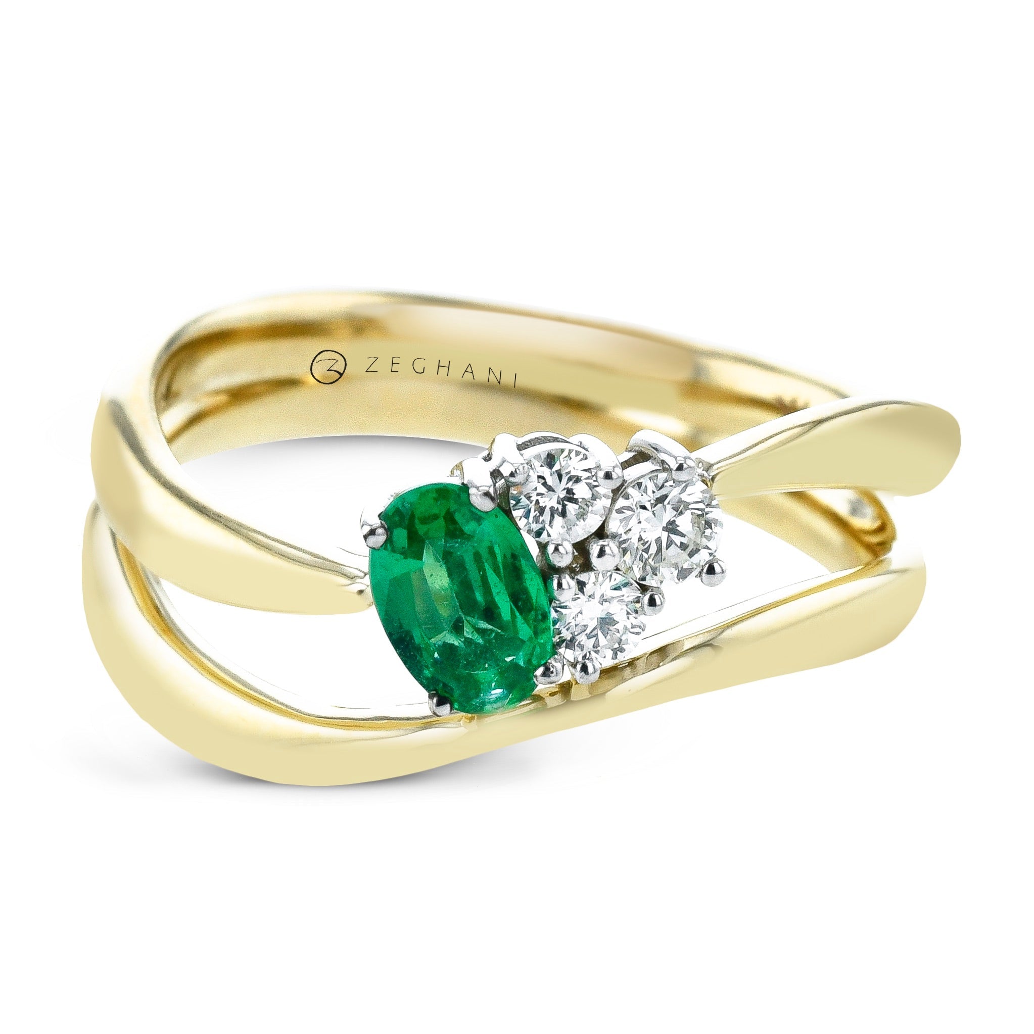 Emerald Color Ring in 14k Gold with Diamonds