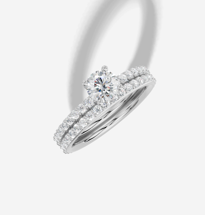 0.50 ct Round Natural Diamond Ring with Plate Prong 4 Prong Plain Design in White Gold White Gold 14KT Gold G/VS Matching Band White Gold Size 6