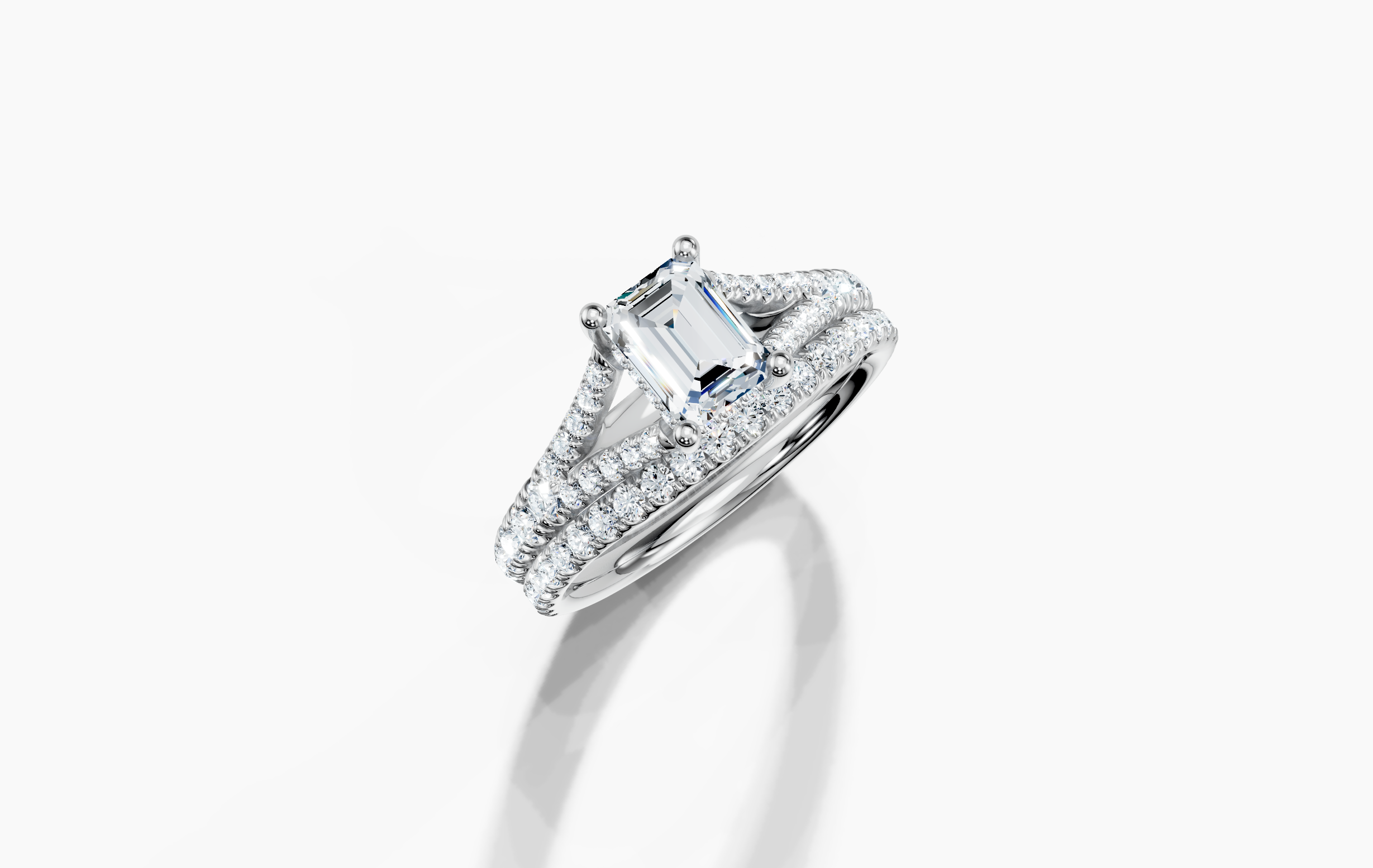 platinum  Emerald Cut 1.43 Carat tw of Labgrown Diamond Ring and platinum White Gold Band